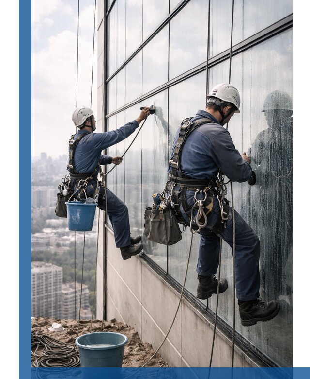 Профессиональная мойка фасадных окон альпинистами в Ревде