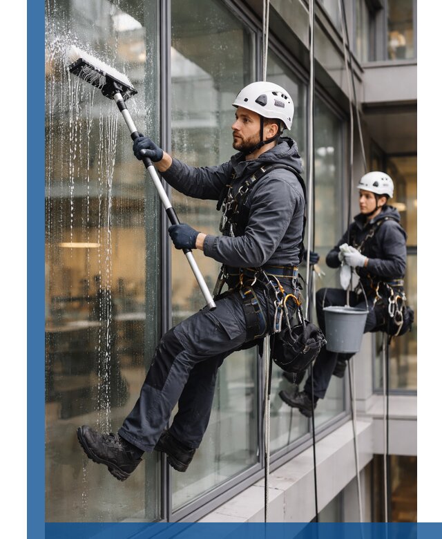 Профессиональная мойка витражей промышленными альпинистами в Ревде