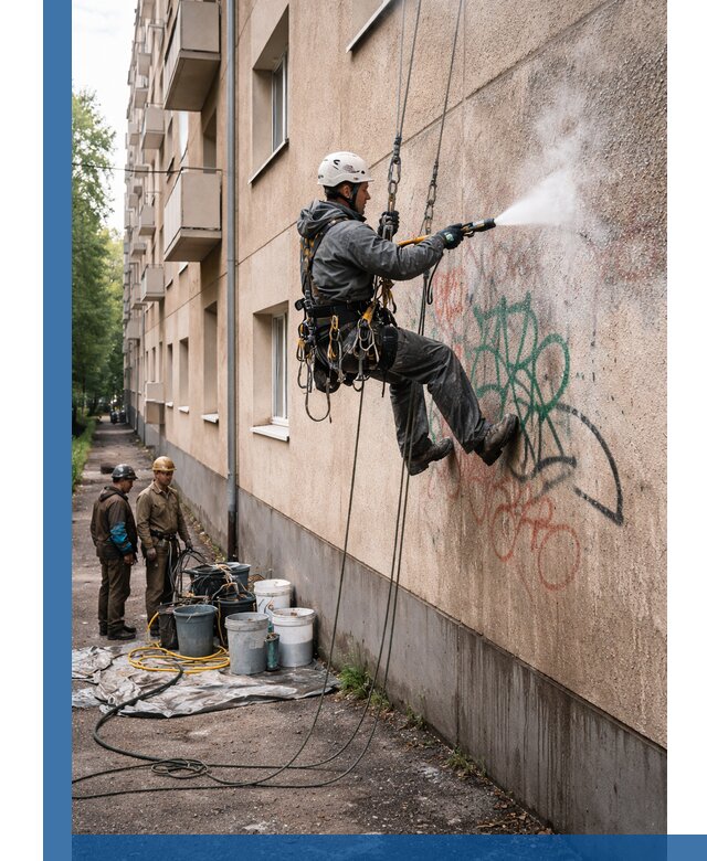 Удаление граффити с фасада в Ревде без следов и повреждений