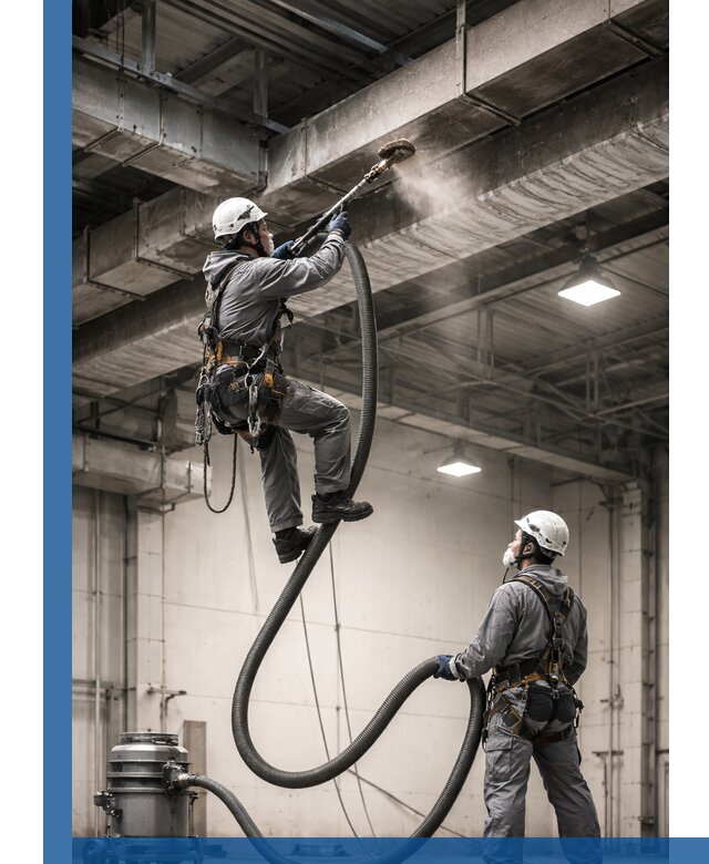 Обеспыливание потолочных конструкций в Ревде промышленным альпинизмом