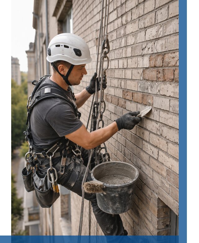 Ремонт кирпичной кладки фасада в Ревде от 1904 р. | ВЫСОТНИК-Рвд