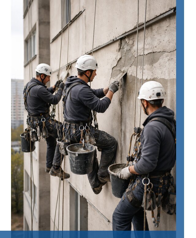 Ремонт бетонных элементов фасада в Ревде от 2645 р. | ВЫСОТНИК-Рвд