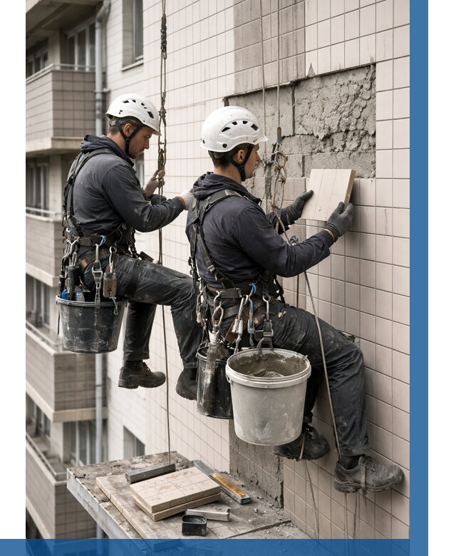 Ремонт облицовки фасада плиткой в Ревде от 1904 р. | ВЫСОТНИК-Рвд