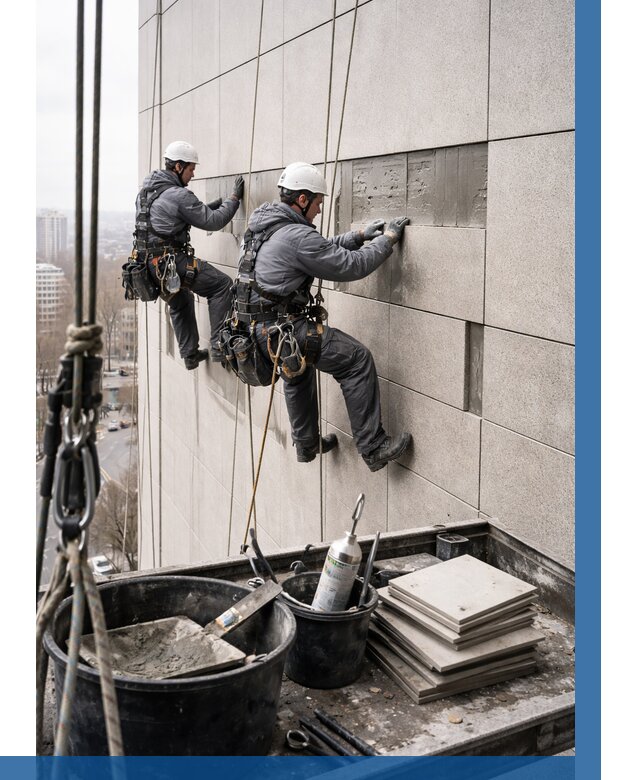 Ремонт фасада из керамогранита в Ревде от 2645 р. | ВЫСОТНИК-Рвд