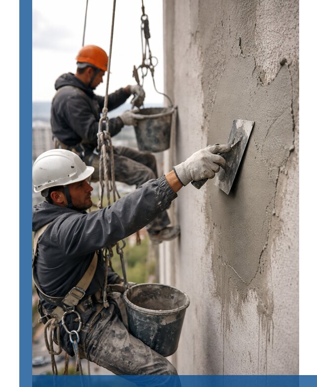 Штукатурка фасада на высоте в Ревде профессиональные работы