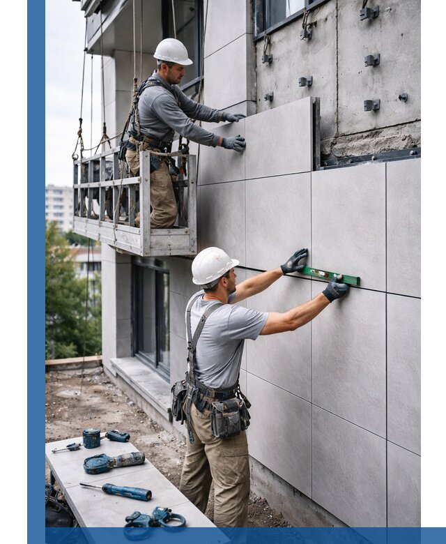 Монтаж керамогранита на фасад в Ревде под ключ с гарантией качества