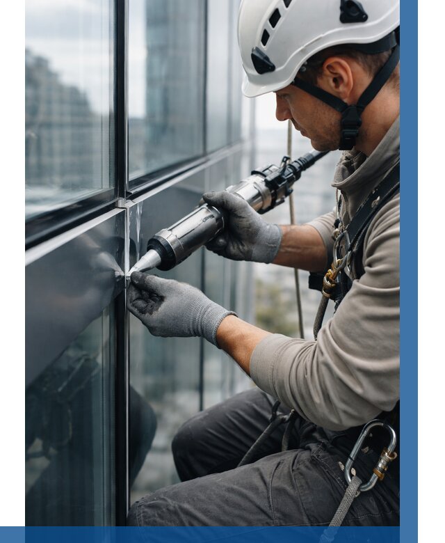 Герметизация стыков витража в Ревде от 1269 р. | ВЫСОТНИК-Рвд