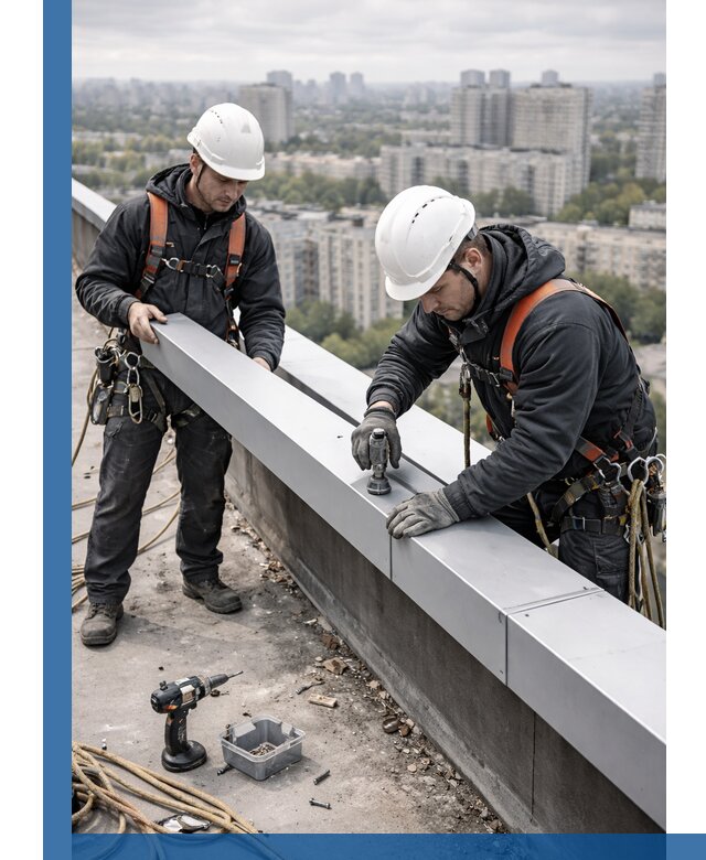 Монтаж парапетных крышек и ограждений кровли в Ревде