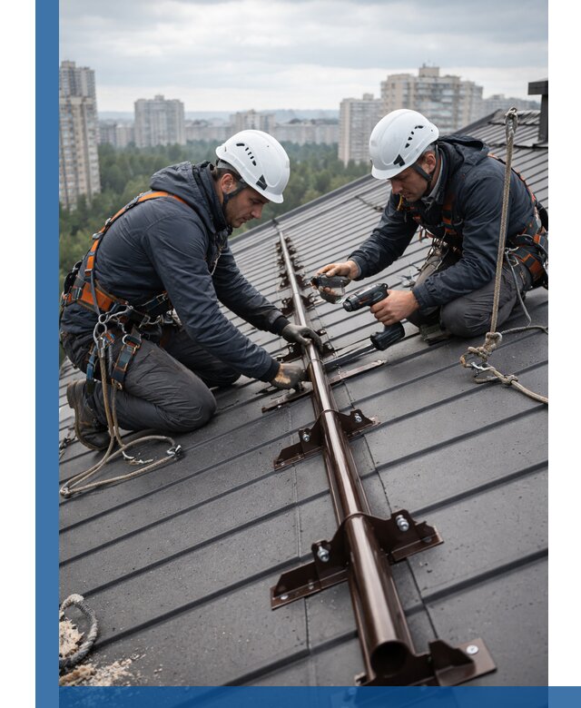 Монтаж снегозадержателей на кровле зданий в Ревде под ключ