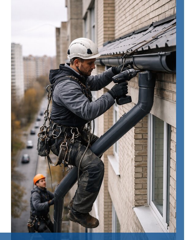 Монтаж водосточной системы на здании в Ревде от 5290 р. | ВЫСОТНИК-Рвд