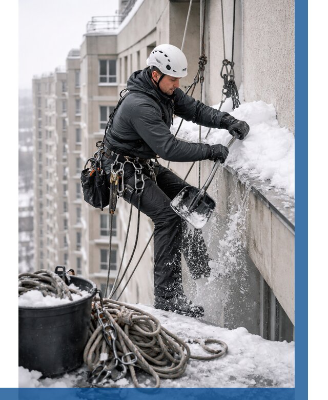 Очистка карнизов от снега в Ревде от 317 р. | ВЫСОТНИК-Рвд