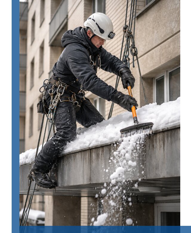 Очистка козырьков от снега в Ревде круглогодично безопасно