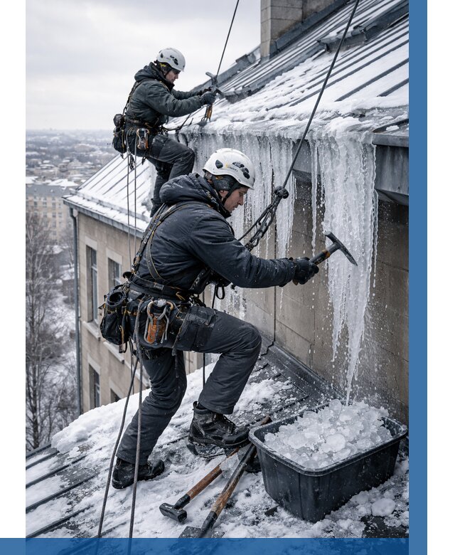 Удаление наледи с кровли в Ревде от 5818 р. | ВЫСОТНИК-Рвд