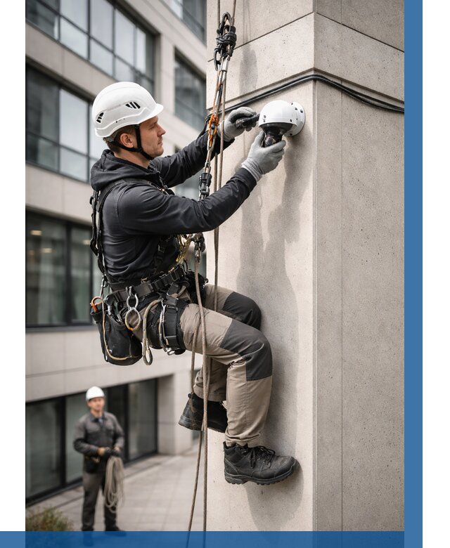 Монтаж камер видеонаблюдения на фасаде в Ревде от 8992 р.-ВЫСОТНИК-Рвд