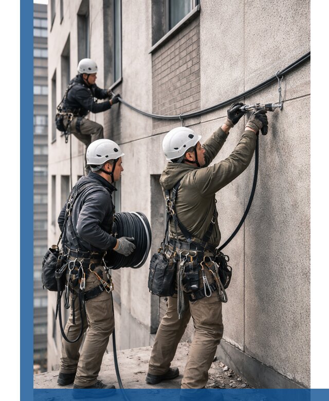 Прокладка кабеля по фасаду в Ревде, профессиональный монтаж