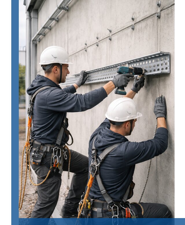 Монтаж кабельных лотков на фасаде зданий в Ревде с гарантией