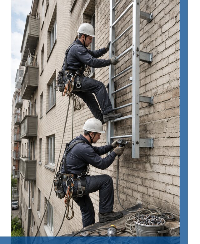 Монтаж пожарной лестницы в Ревде от 26448 р заказать у ВЫСОТНИК-Рвд