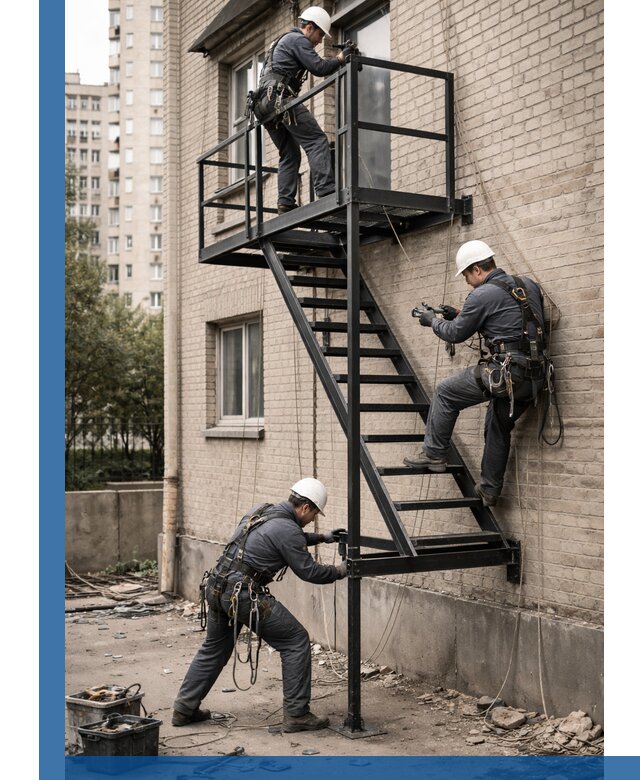 Монтаж пожарной лестницы в Ревде, установка и крепление