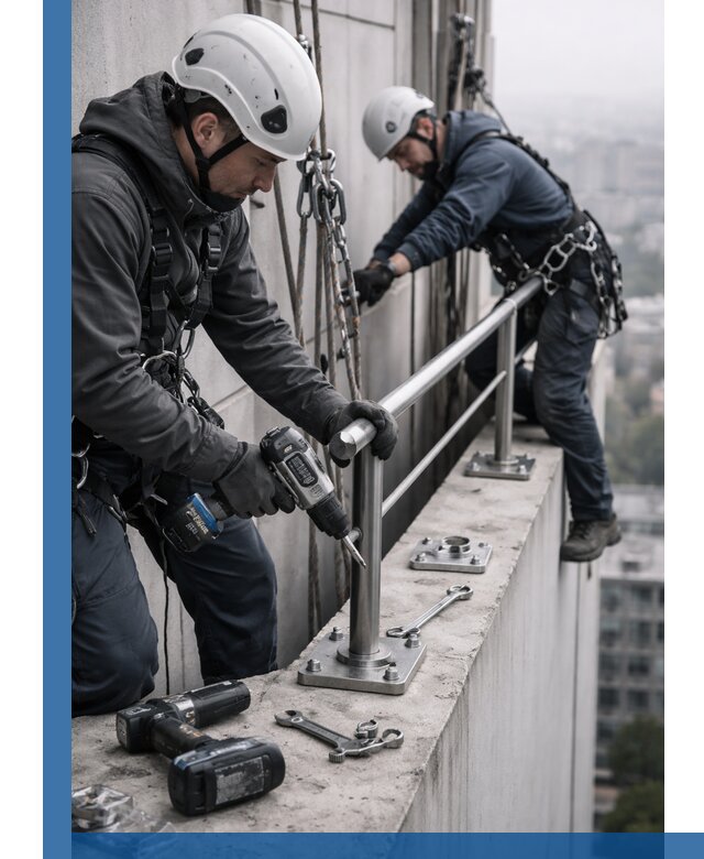 Монтаж перил на высоте в Ревде для жилых и промобъектов