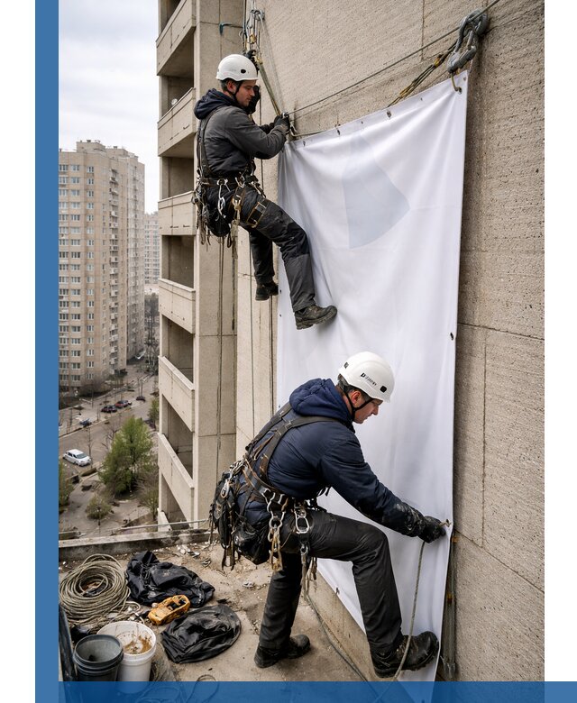 Профессиональный монтаж баннеров на фасаде в Ревде