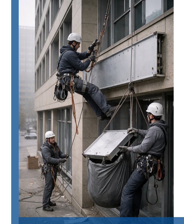 Демонтаж рекламной вывески с высотными работами в Ревде