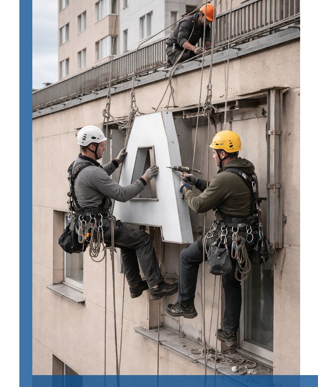 Ремонт и восстановление наружных вывесок на высоте в Ревде