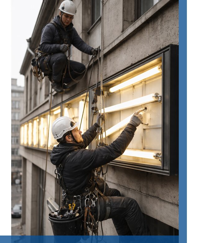 Замена ламп в вывеске в Ревде под ключ от 3703 р. | ВЫСОТНИК-Рвд