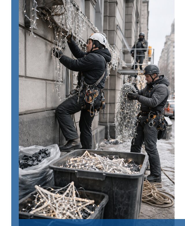 Демонтаж новогоднего оформления и гирлянд в Ревде