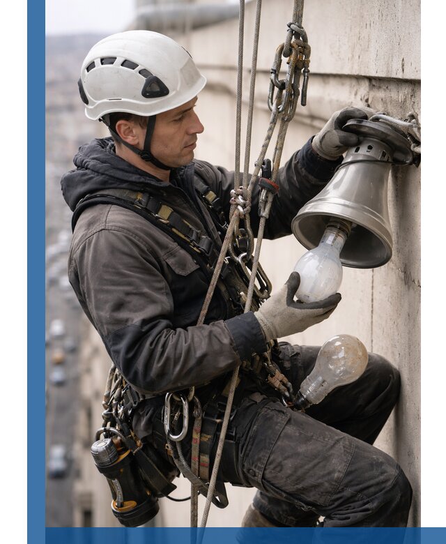 Замена ламп на высоте в Ревде профессионально и быстро