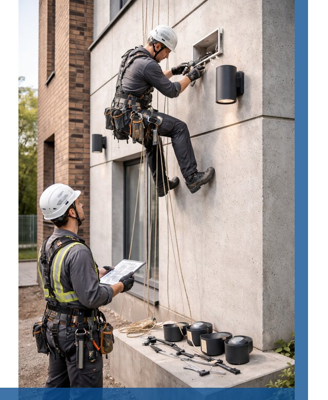 Монтаж фасадного освещения в Ревде от 2645 р. | ВЫСОТНИК-Рвд