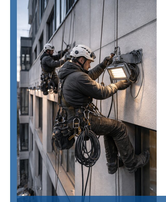 Монтаж фасадного освещения в Ревде установка и подключение
