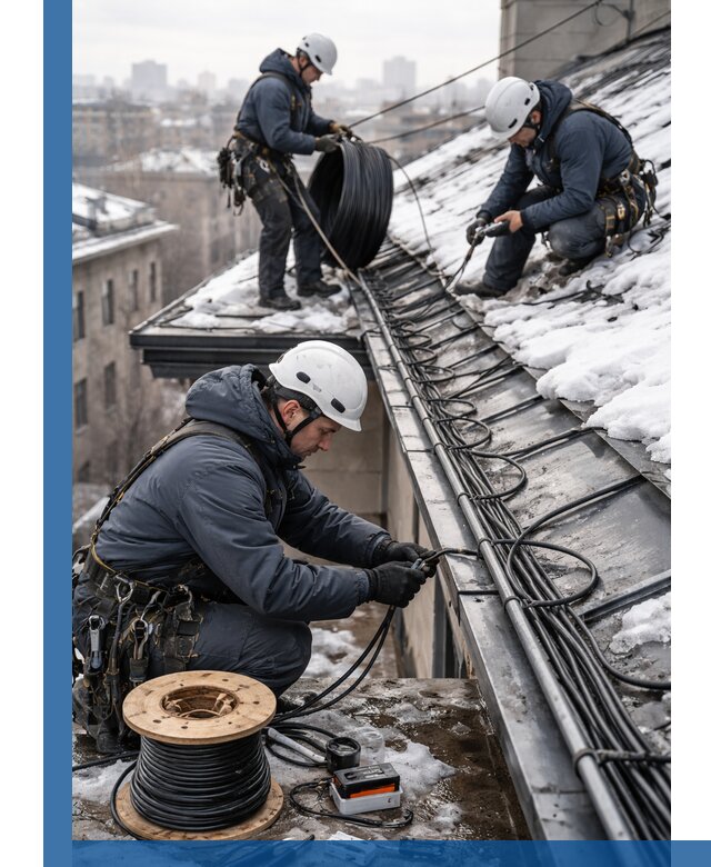 Монтаж греющего кабеля на кровле в Ревде под ключ