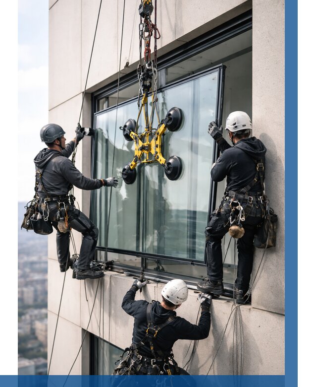 Монтаж стеклопакетов на высоте в Ревде от 3385 р. | ВЫСОТНИК-Рвд