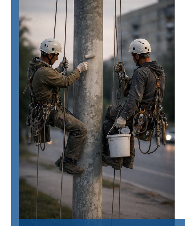 Покраска опор освещения и антикоррозийная защита в Ревде