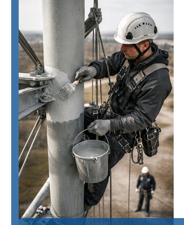 Покраска мачт связи в Ревде промышленными альпинистами