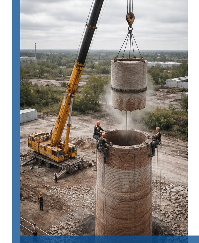 Демонтаж дымовой трубы в Ревде с гарантиями безопасности