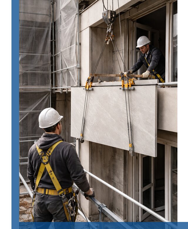 Подъем керамогранита на этаж в Ревде грузчиками и техникой