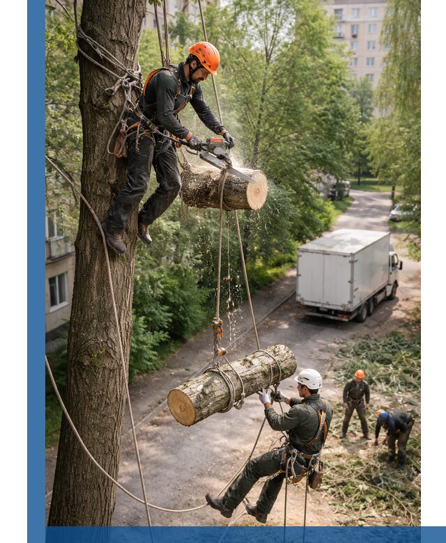 Спил деревьев альпинистами в Ревде, безопасно и без повреждений