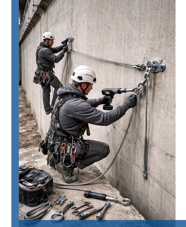 Монтаж анкерных линий высотной безопасности в Ревде