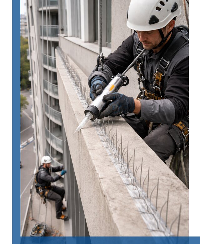 Установка шипов от птиц на фасадах и кровлях в Ревде